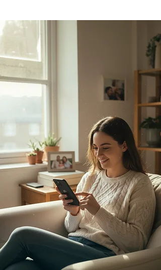 Woman uses mobile phone to send money internationally